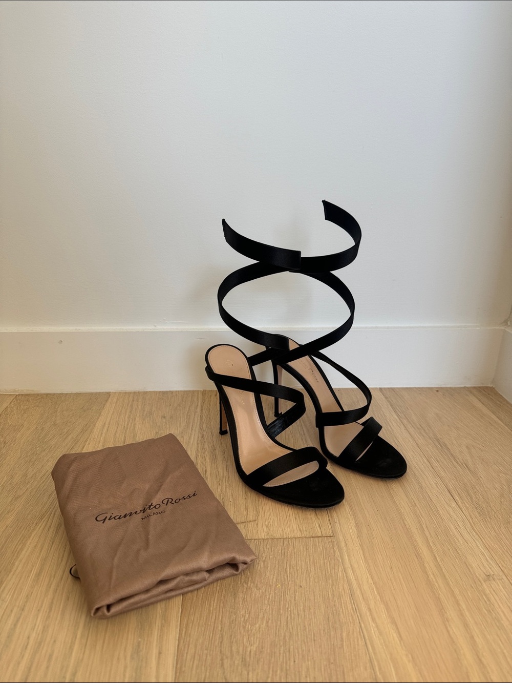 Gianvito Rossi Black Spiral Ankle-Tie Stiletto Sandals